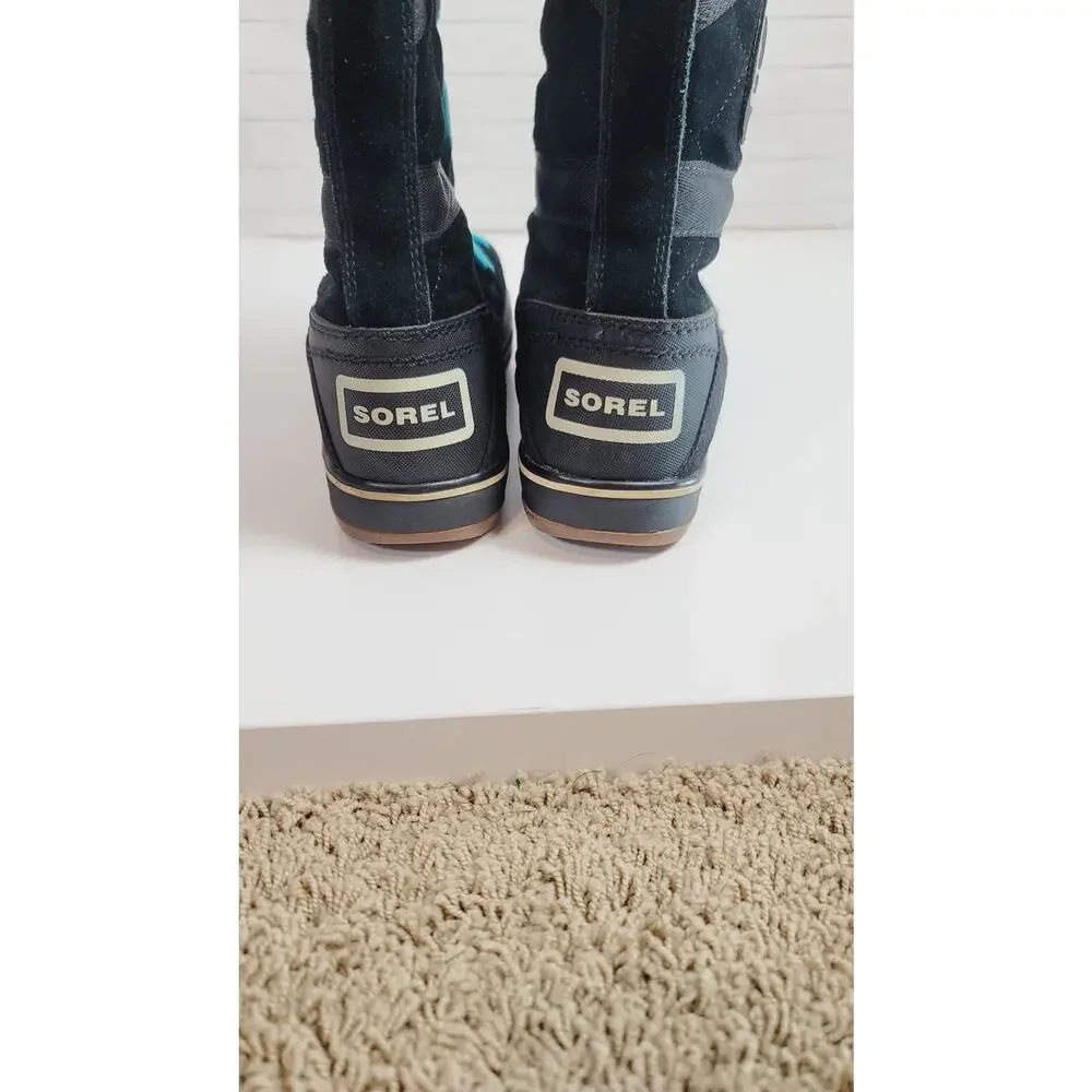 Sorel Glacy Explorer Suede Waterproof Tall Boots  in Black, sz 9